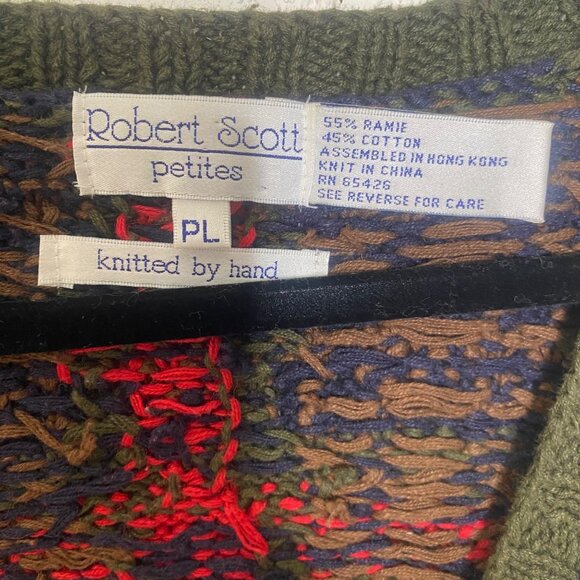 Vtg Robert Scott Hand Knitted Sweater Vest Womens PL Patchwork Holiday - Picture 2 of 8